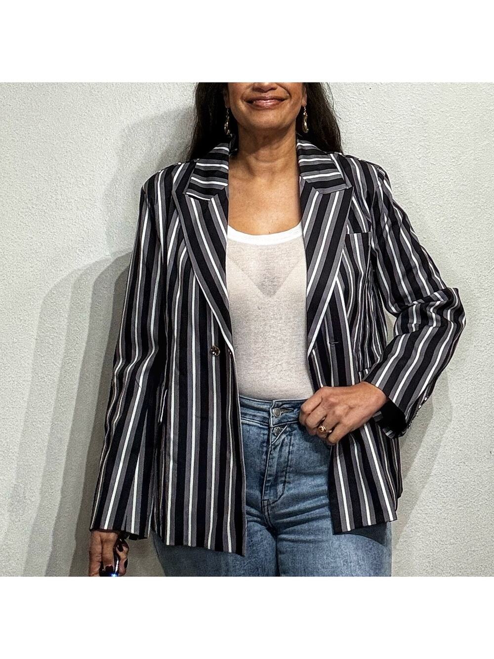 Blueberry Gray Striped Blazer Sz M NWOT